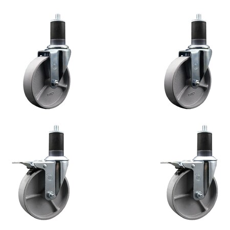 Service Caster 5'' Semi Steel Swivel 1-5/8'' Expanding Stem Caster Set 2 Total Lock Brakes, 4PK SCC-EXTTL20S515-SSR-2-S-2-158